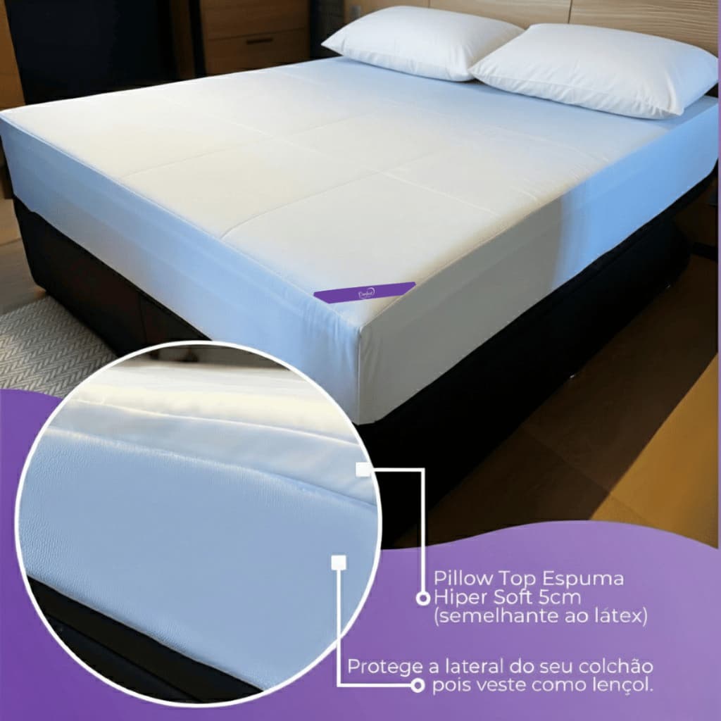 Pillow Top Espuma Soft PLUS Hiper Soft D23 5cm com Proteção Lateral Colchão Lavável em Máquina