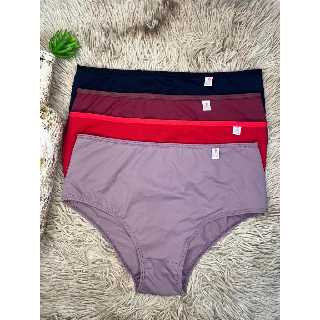 Kit 6 Peças Calcinha Tangão Calçola Feminina Cós Alto Poliamida Lisa