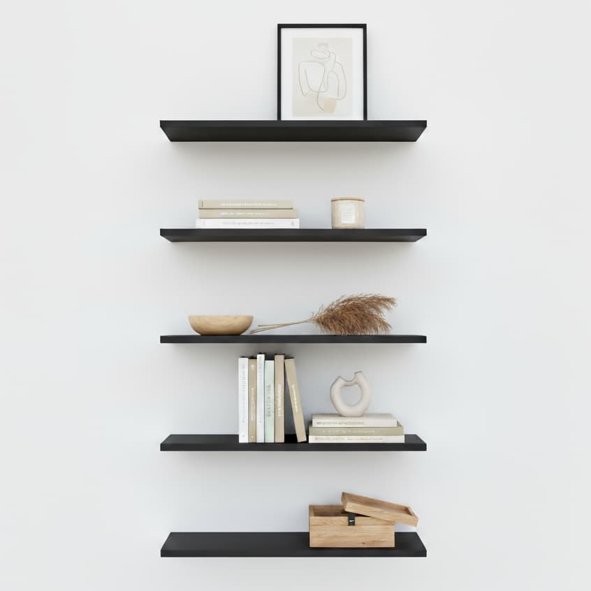 Kit 05 Prateleiras 50x15 Preto Decoração Sala Banheiro Cozinha Quarto Organizador Flutuante Decorar