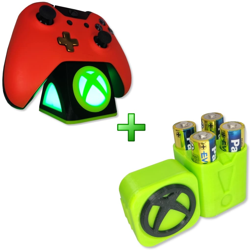 KIT GAMER XBOX ONE X | S – SUPORTE LED ILUMINADO + PORTA PILHAS AA