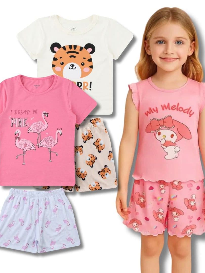 Kit 2, 4 6 ou 10 Peças Conjuntos Sortidos Pijama Infantil Feminino Menina Juvenil Camiseta + Shorts Verão