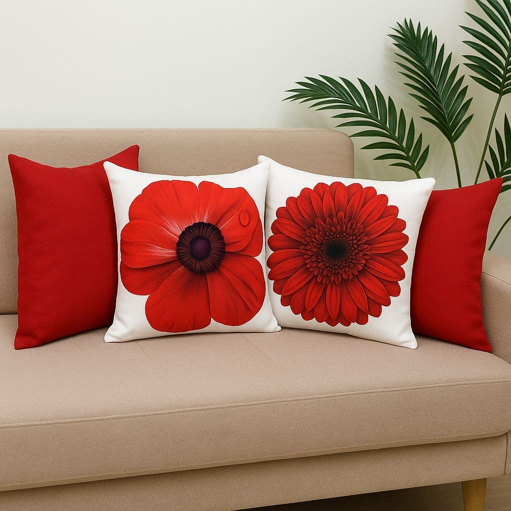 Kit 5 Almofadas Decorativas Vermelhas Florais Luxo – Sala Sofá Boho Chic