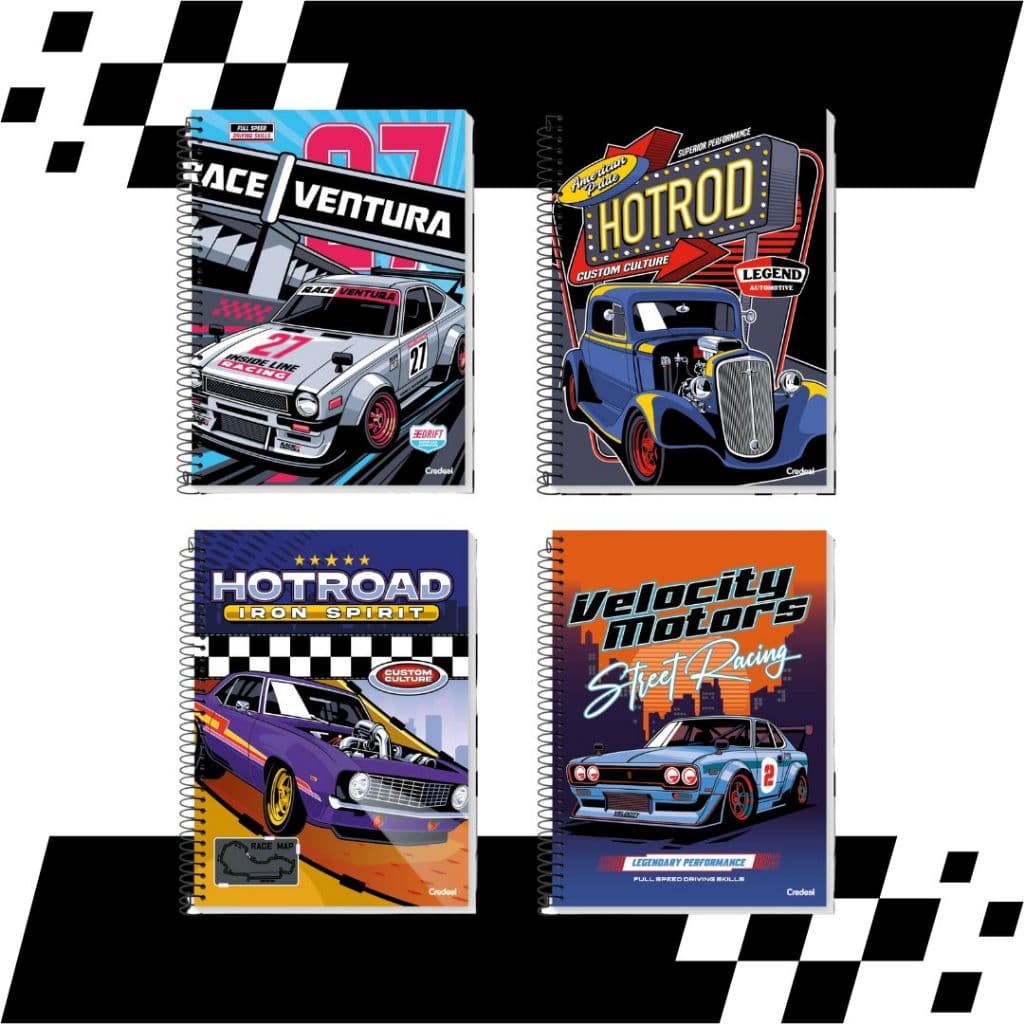 Caderno PEQUENO 1/4 Espiral Super Cars 200 Folhas Credeal