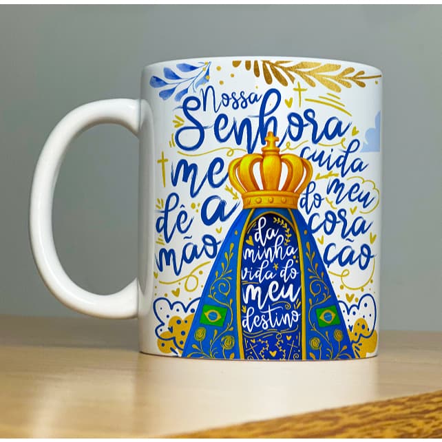 Caneca Xícara Nossa Senhora Aparecida Presente Lembrança Religioso Fé Motivacional Devocional Católico Frei Gilson 325ml