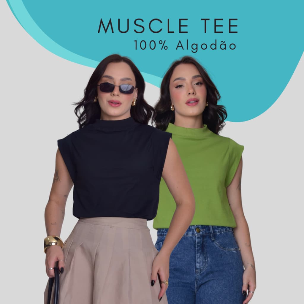 Kit 2 Camiseta Regata Muscle Tee Feminina Blusa de Ombreira Algodão 30.1 Penteado