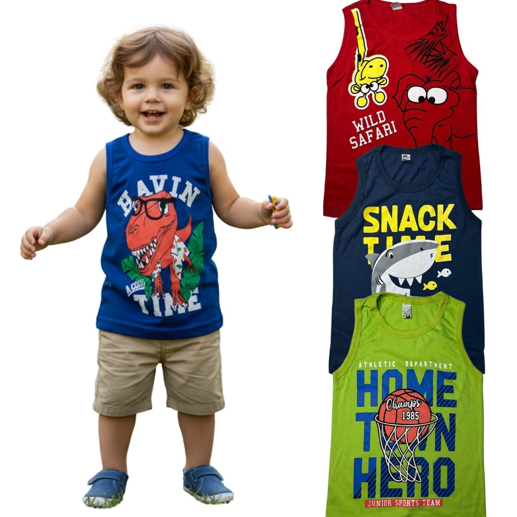Kit 05 Camisetas Regatas Menino Desenho Roupas Infantil  Algodão