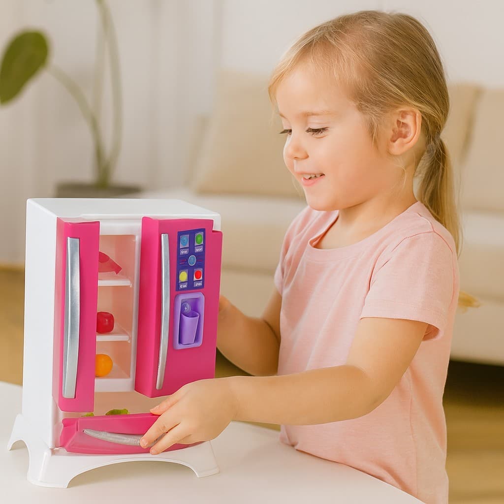 Geladeira Brinquedo Infantil Rosa | Educativa com Acessórios – 2 Portas