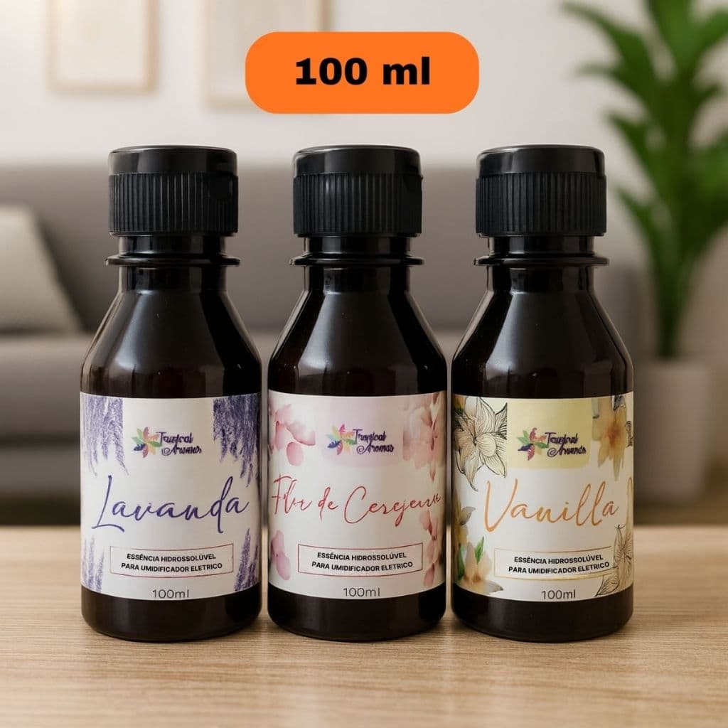 Kit 2 Essências Hidrossolúvel 100ml Aromas Variados para Aromatizador Elétrico Ambiente Perfumado