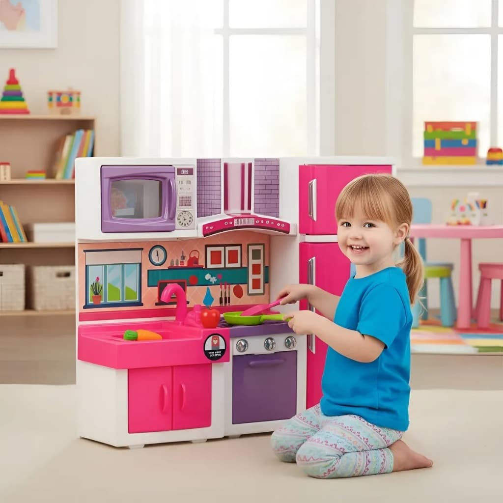 Cozinha grande Infantil Completa Fogão Geladeira Microondas 82cm com pia sai agua