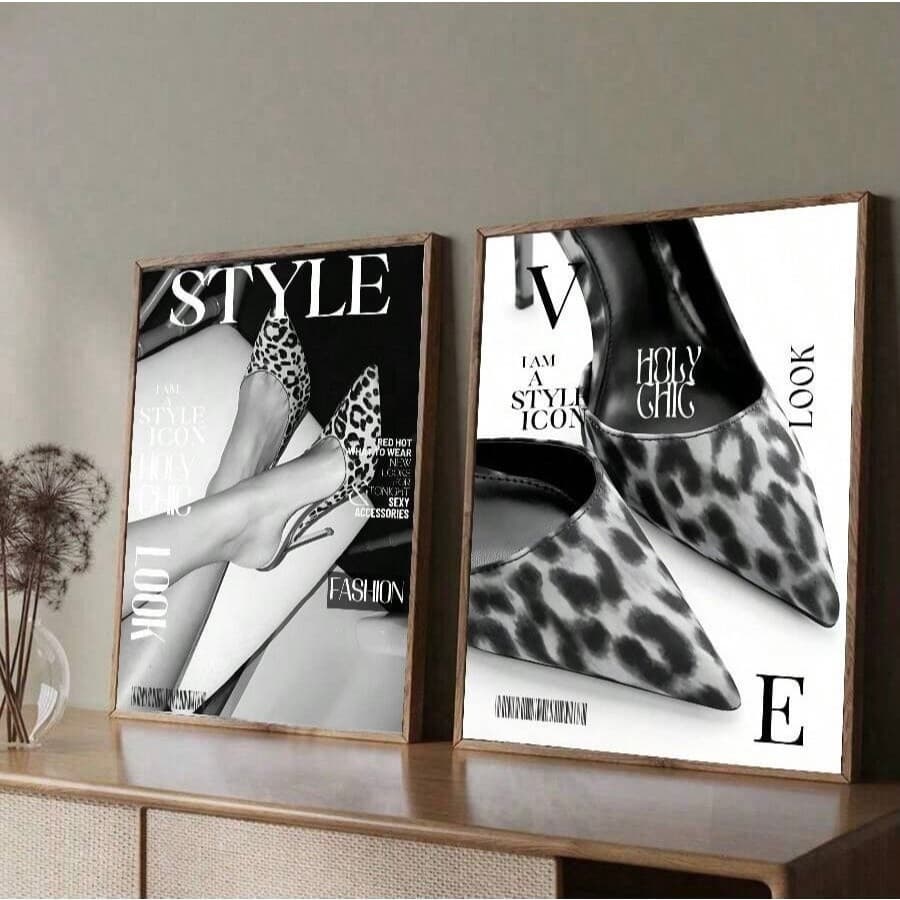 Quadros decorativos Salto Alto Leopardo Moda Estilo (2 peças)