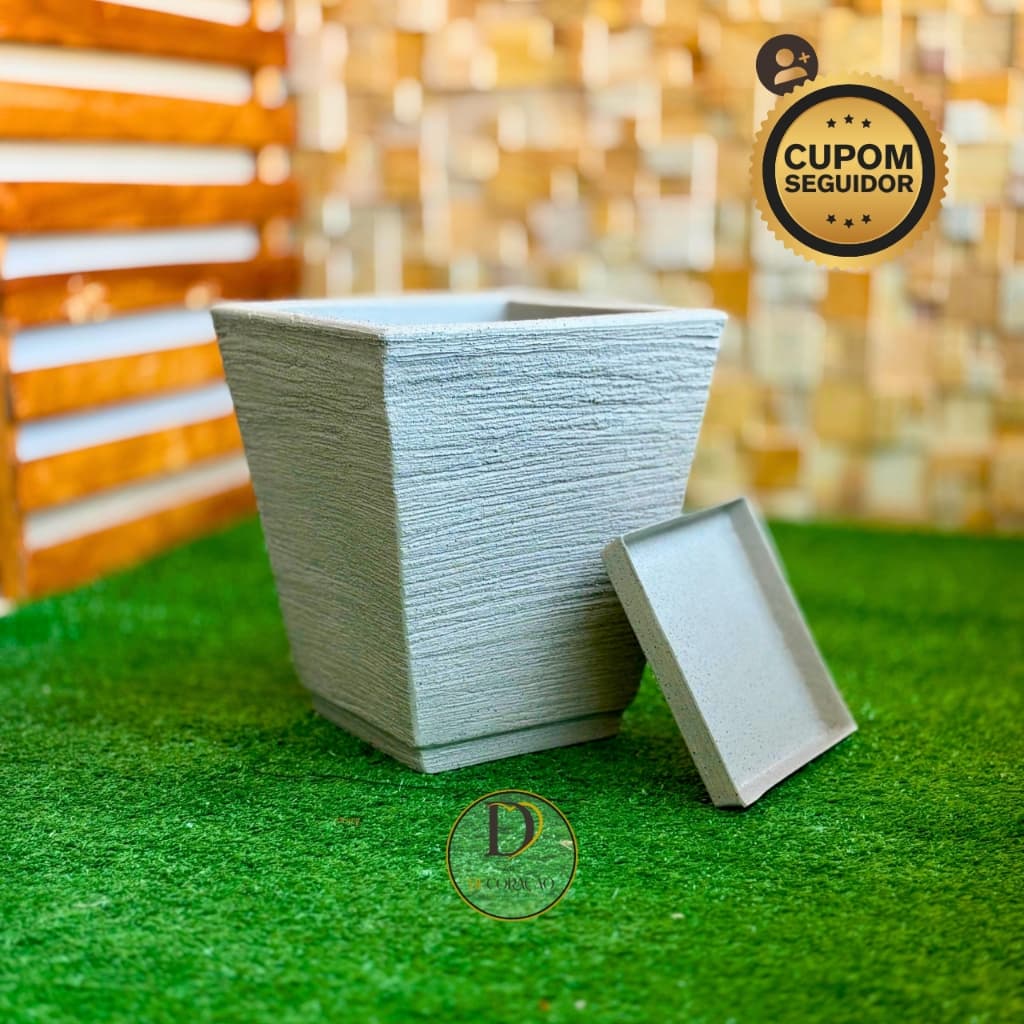 Vaso de Flor Decorativo Coluna Quadrada Escovada Premium Luxo Ideal p/ Sala, Jardim, Varanda 29cm