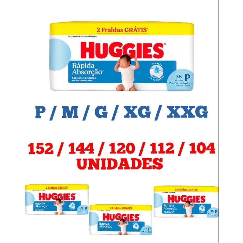 Fralda Huggies P / M / G / XG / XXG 4 Pacotes Tripla Proteção