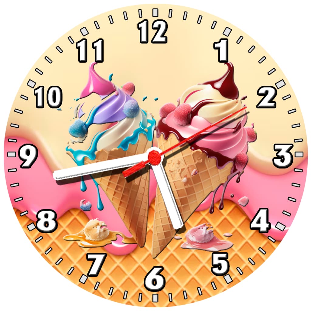 Relógio de parede decoração sorveteria sorvete doces - tamanho 24 cm