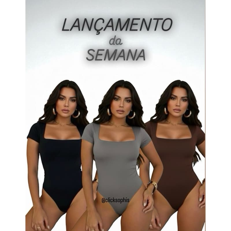 Kit 3 Body Feminino Manga Curta Decote Quadrado Suplex Manguinha Forro Duplo Tecido Premium