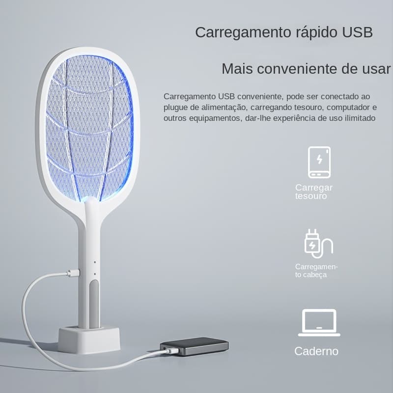 Mata-mosquitos elétrico recarregável via USB com luz para atrair mosquitos. Entrega imediata.