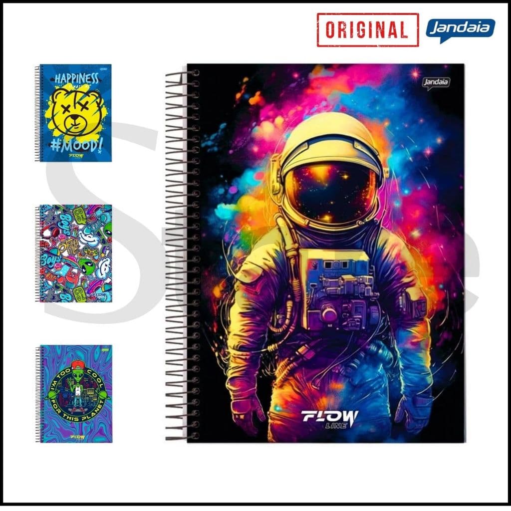Kit 8 Cadernos 1 Matéria Universitário Flow Jandaia Escolar Capa dura 80 Folhas Masculino Original