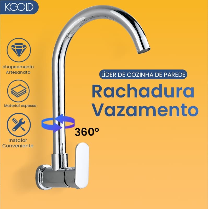 Torneira Parede Inox Giratória 360°para Cozinha