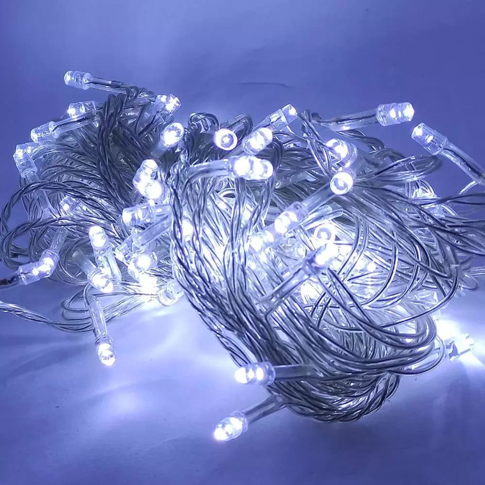 Pisca Pisca Cordão 100 LED com 8 funções Fio Transparente Extensão 9.7m
