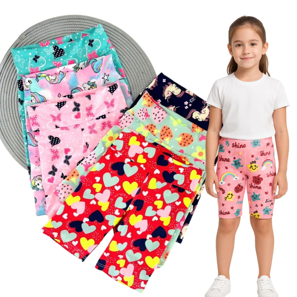 Kit com 3 Bermuda Ciclista Infantil  Estampada Menina Verão estampas sortidas