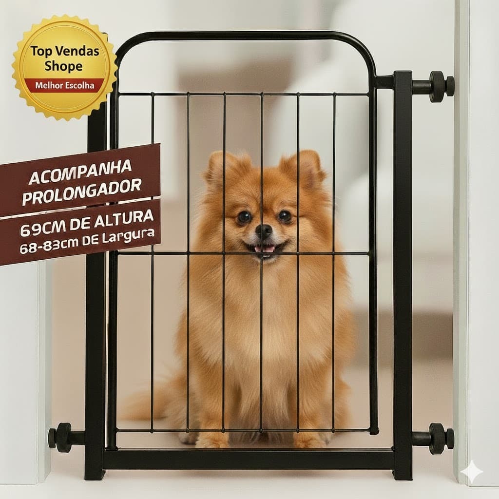 Portão Pet Grade Aramado de Proteção Para Cães e Crianças Fechar Passagem Para Bebês Com Extensor de 10cm Largura 83cm