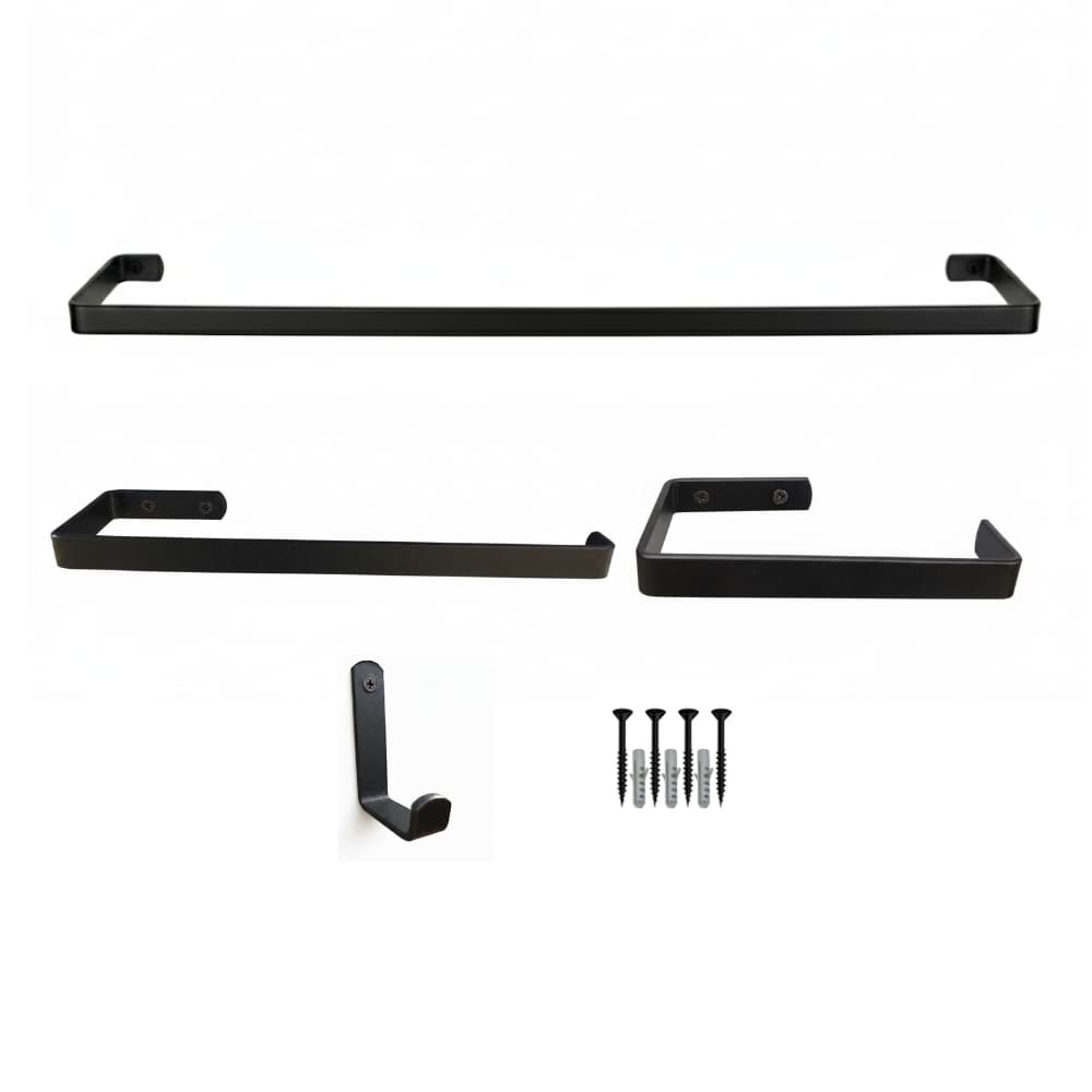 Kit Acessórios Para Banheiro Preto 4 Peças Para Parede Jc