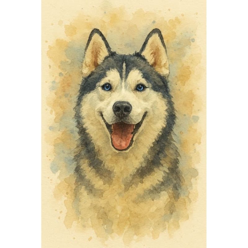 Retrato Personalizado Husky siberiano - Aquarela Digital - Quadro Pet