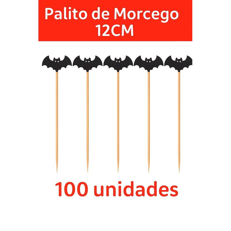 KIT 100 Palitos de Bambu 12 centímetros - Palito para petiscos Halloween-Morcegos