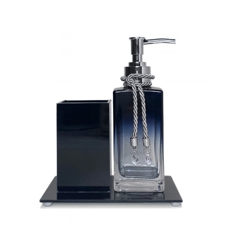 Kit Lavabo Porta Escova C/ Vidro Sabonete Liquido Com Bandeja Luxo