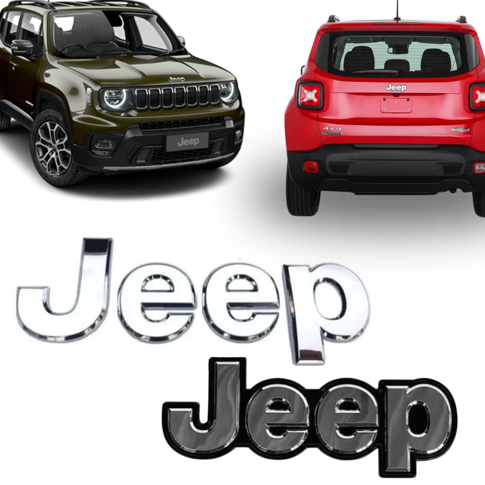 Kit Emblemas Dianteiro e Traseiro Letreiro Jeep Renegade 2015 a 2025 Original Mopar