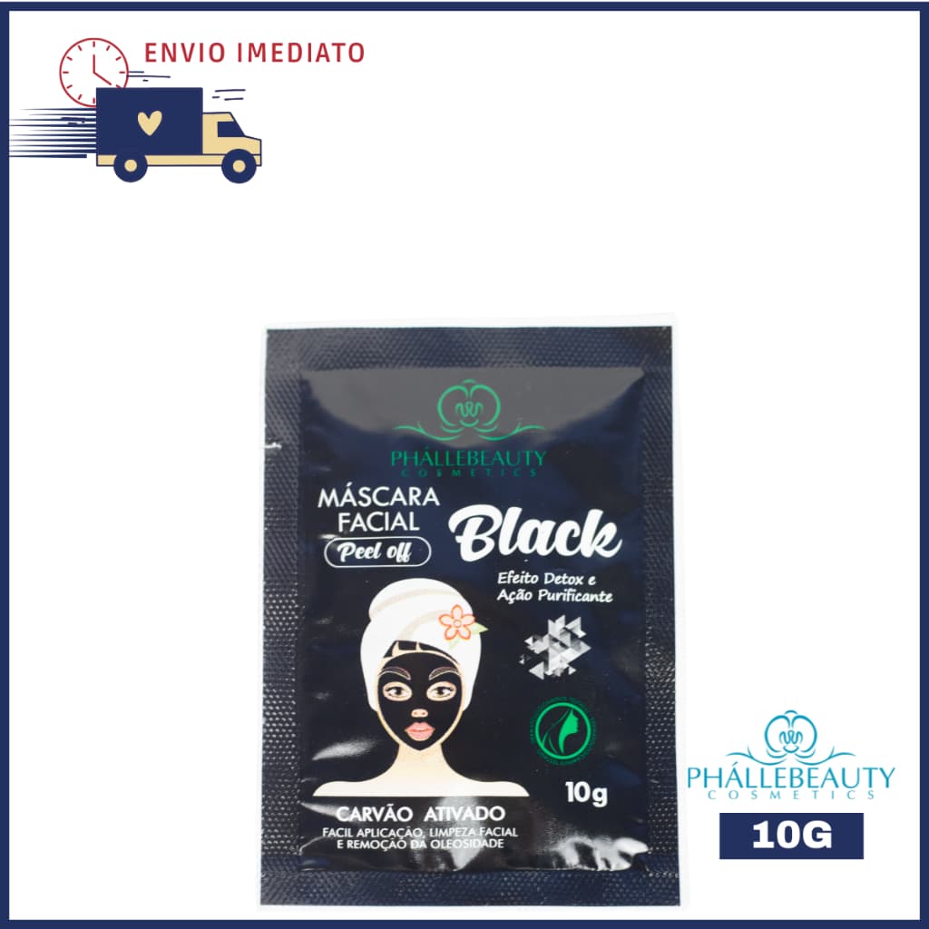 Máscara Facial Peel Off Black Sachê 10g Detox com Carvão Ativado Phalle Beauty Remove a Oleosidade