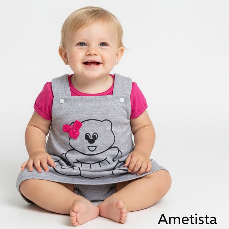 Kit Bebê Menina Jardineira com Blusa de Malha | Jardineira Vestido Infantil Verão Look Fofo