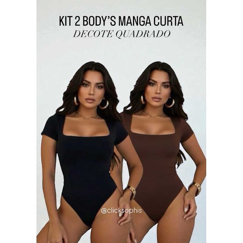 KIt 2 Body Feminino Decote Quadrado Manga Curta Forro Duplo e Fecho Tamanho Unico Suplex Liso Verão