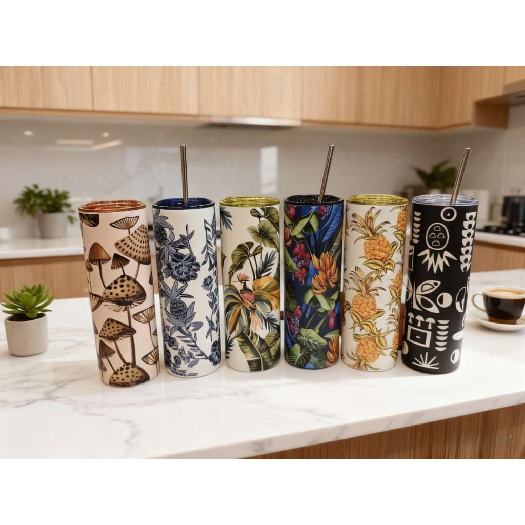 Copo de canudo de aço inoxidável portátil com impressão artística moderna de 700ml