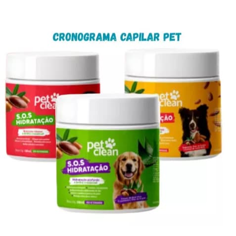 Kit Pet Clean 3 Máscaras S.O.S Hidratação Completa - Cronograma Capilar Cães & Gatos Brilho e Maciez