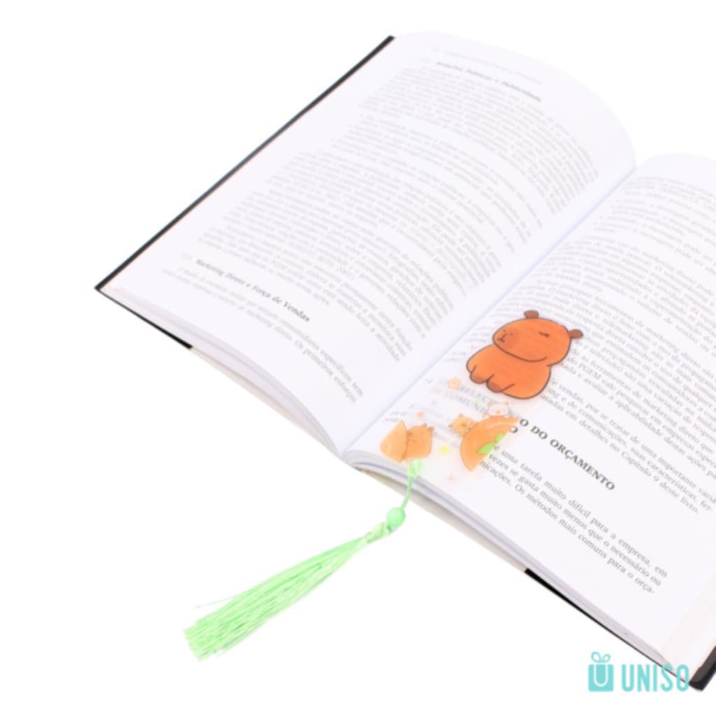 MARCADOR PAGINA LIVRO CAPIVARA FOFO TRANSPARENTE C/ PINGENTE UNISO