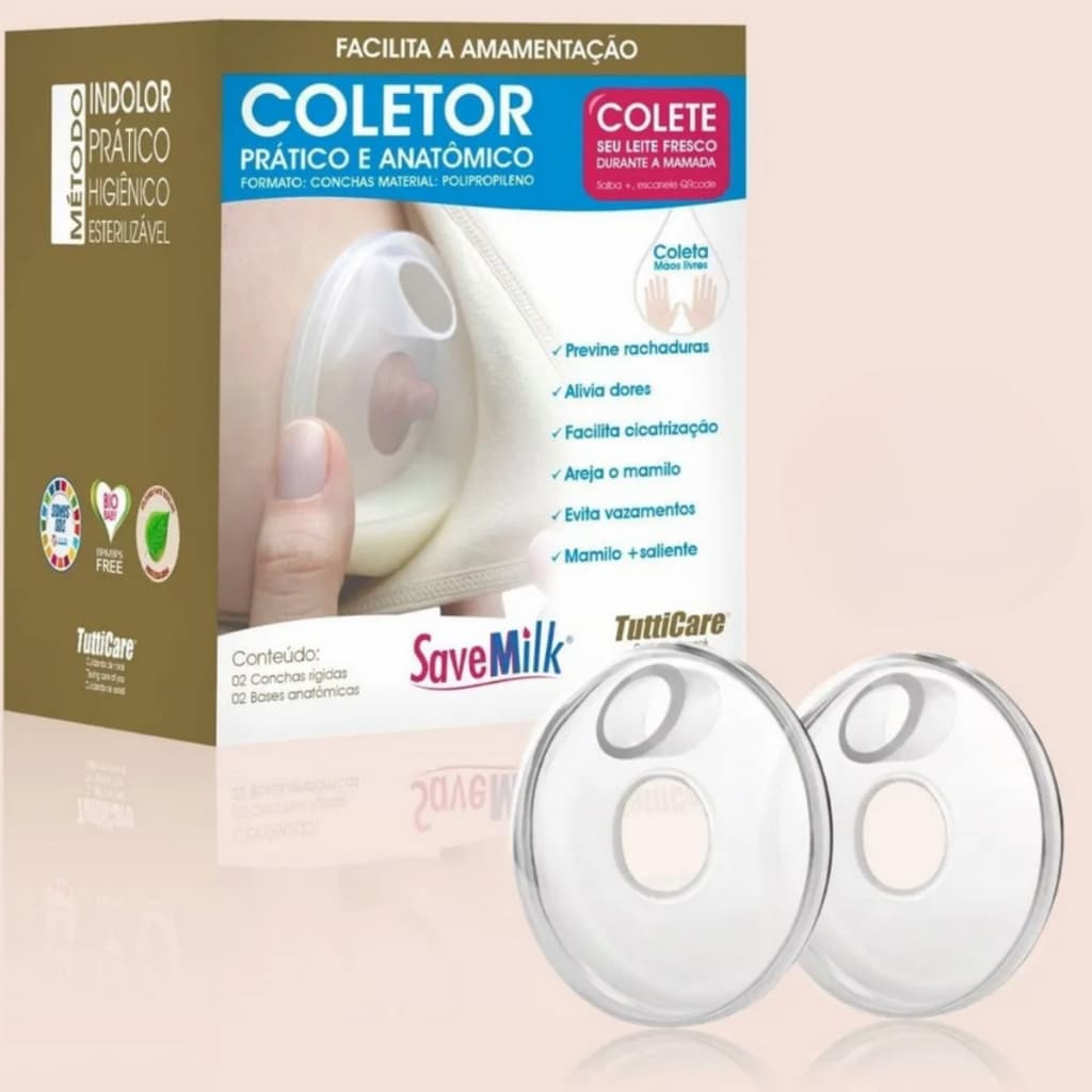 Kit C/2 Conchas Coletora SaveMilk, Amamentação Indolor Base Rígida Mamatutti - Protege os seios.