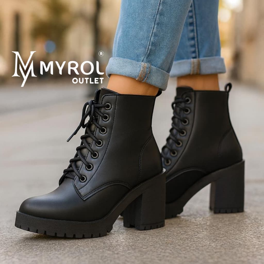 Bota Coturno Salto Médio Tratorada de Amarrar Preto