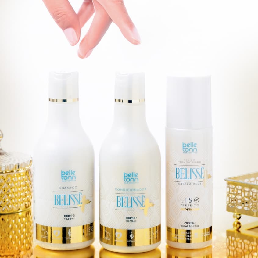 Kit Belletonn Belissè Plus Liso Salão em Casa 300ml Shampoo + Condicionador + Fluido