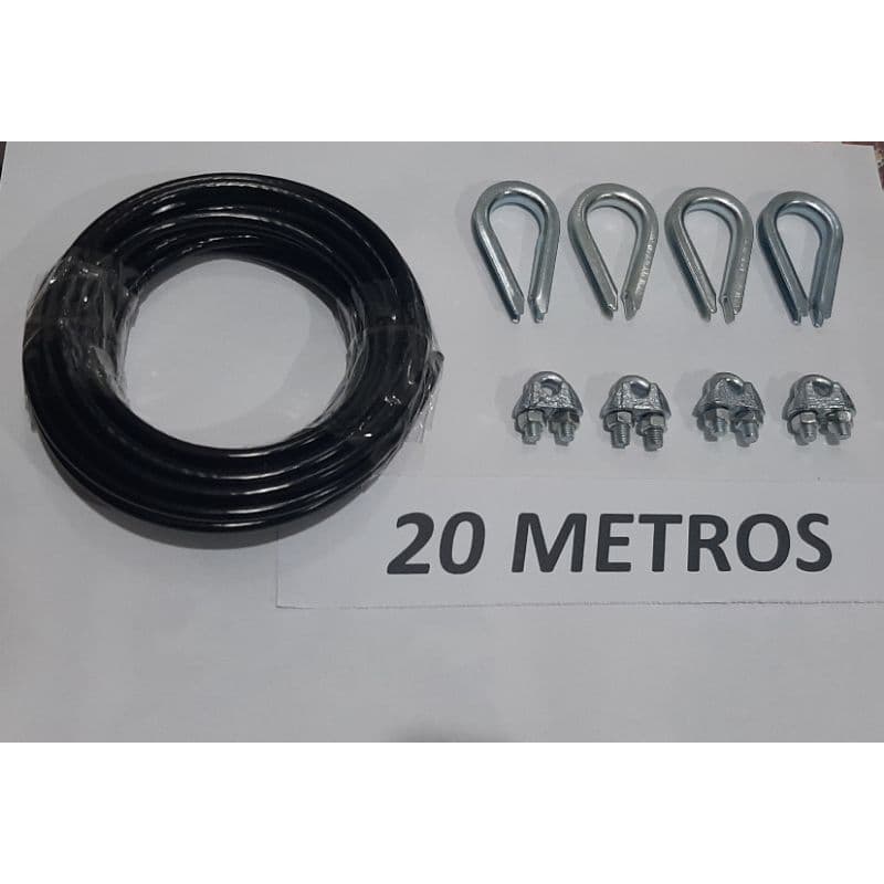 cabo de aço para academia 20 metros 3/16 + 4 sapatilha 3/16 + 4 Clip 3/16