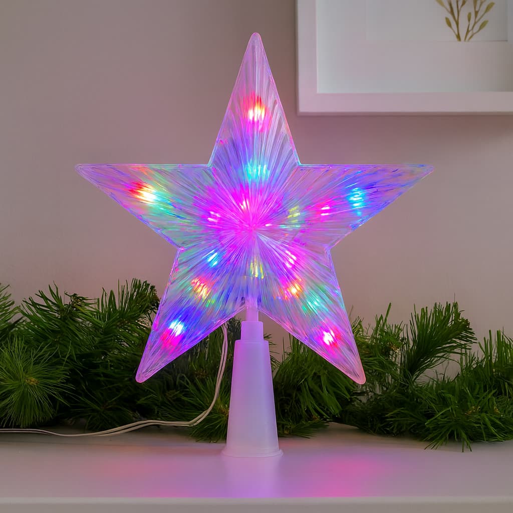 Estrela Decorativa de Natal com Luzes LED Coloridas para Topo de Árvore 127V Luxo Brilhante Festas