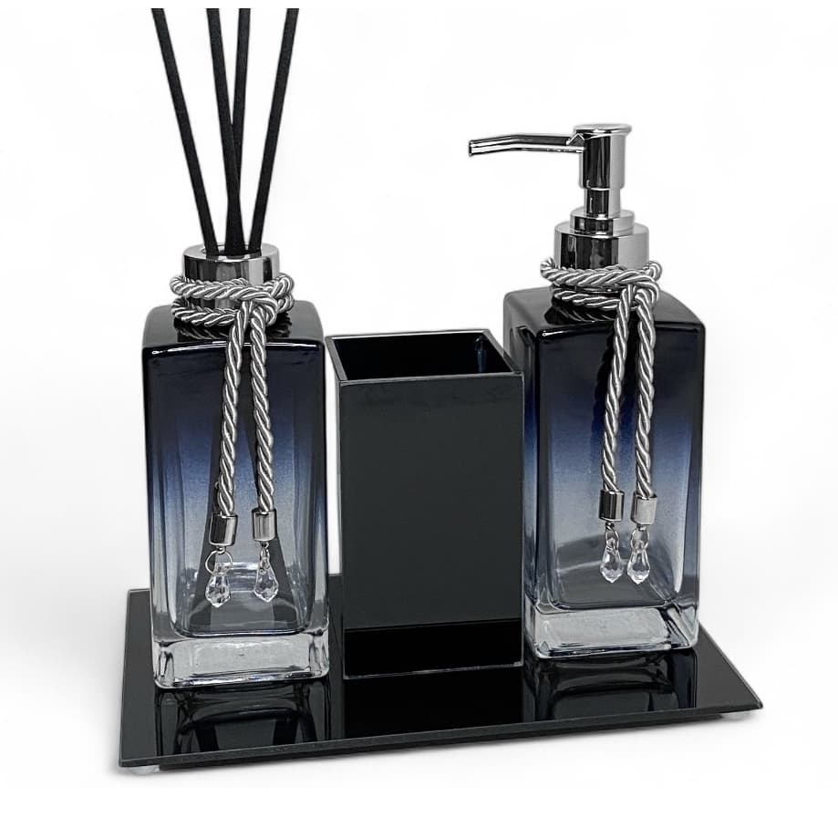 Kit Banheiro Lavabo Sabonete Líquido C/ Porta Escovas Difusor de Ambiente Com Bandeja