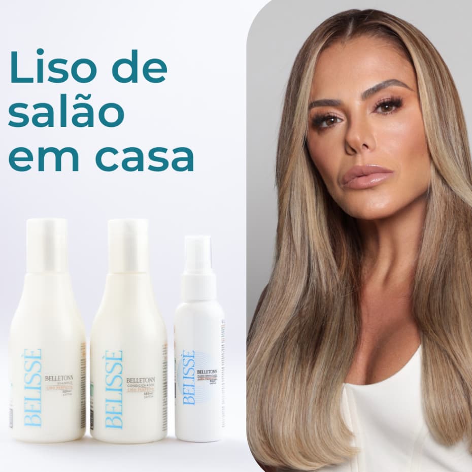 Belletonn Belissé Efeito Liso Salão em Casa 150ml - 3 Unidades 01 Shampoo 01 Condicionador 01 Fluido