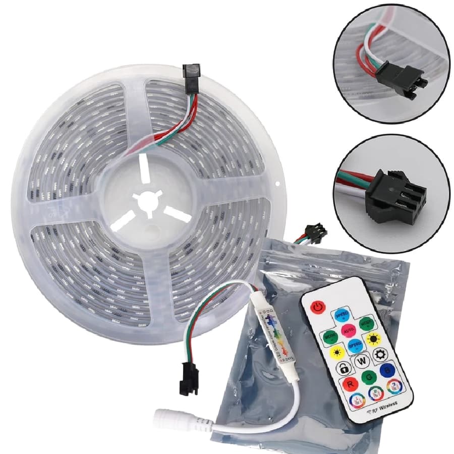 Fita LED 5 Metros Ws2811 12v 300 Leds Ip67 60smd + controle de musica