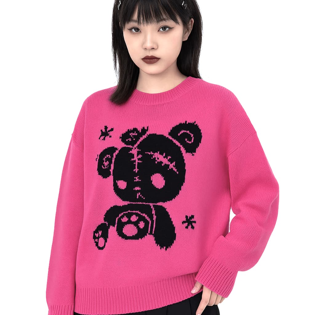 suéter rosa pink ursinho gótico kawaii egirl y2k harajuku coreano japonês coquette sweater inverno