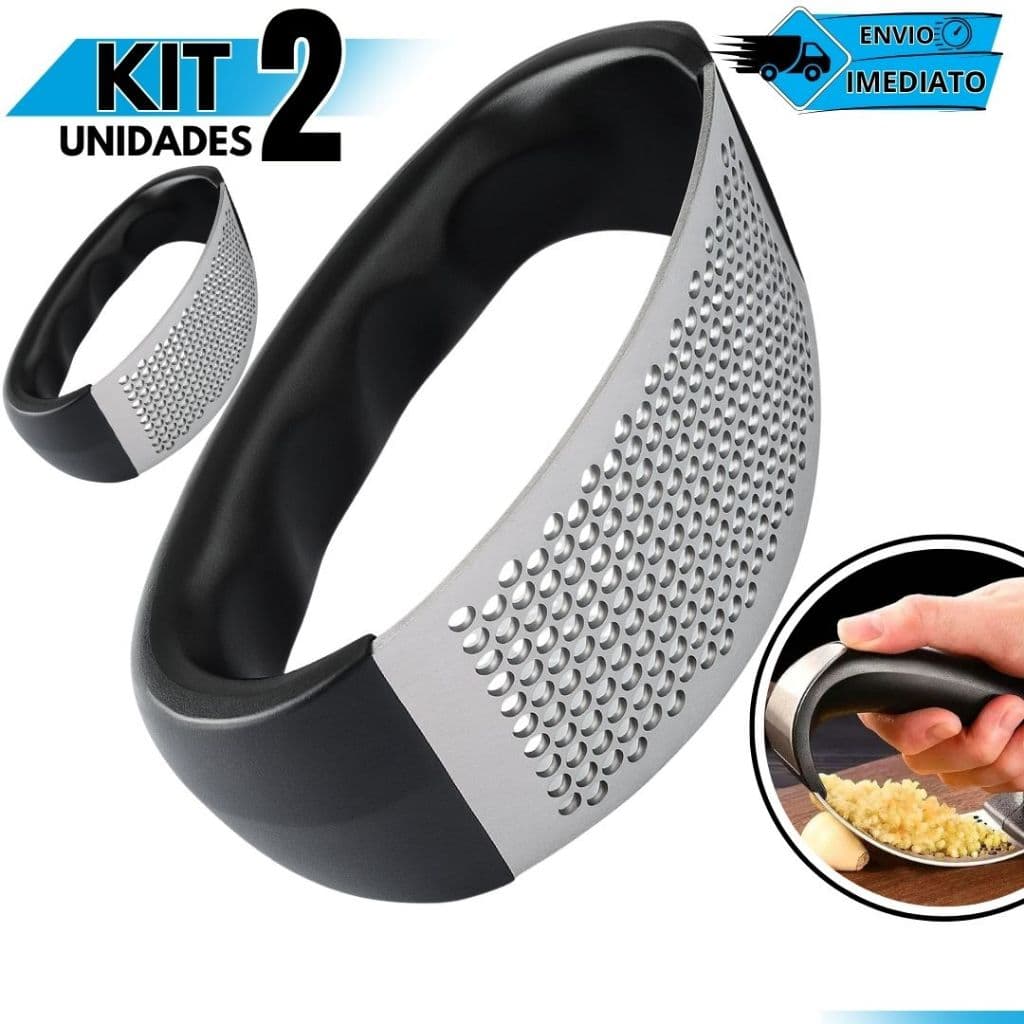 Kit 02 Espremedor Triturador Amassador De Alho Manual De Inox Para casa e Restaurantes