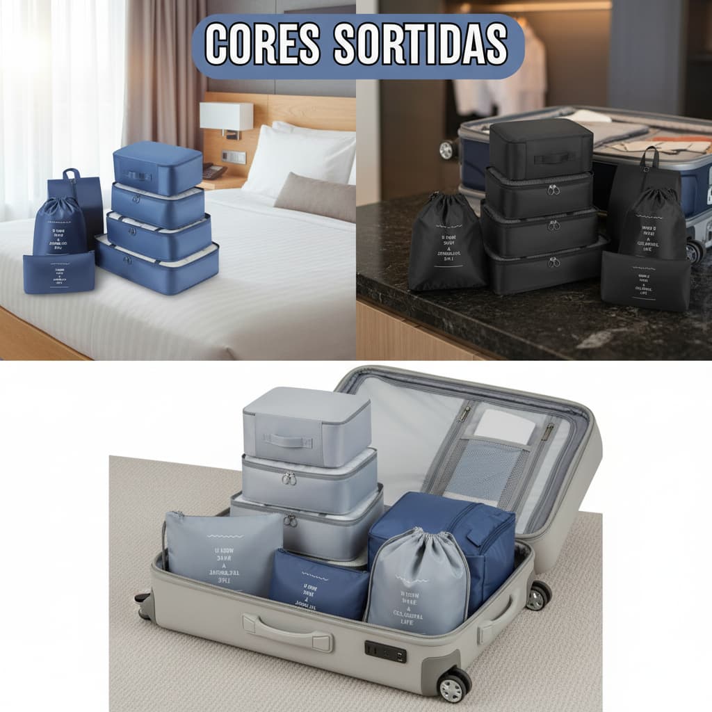 Kit 7 Pecas Bolsa Organizadoras Para Mala Roupas Bagagem Viagem