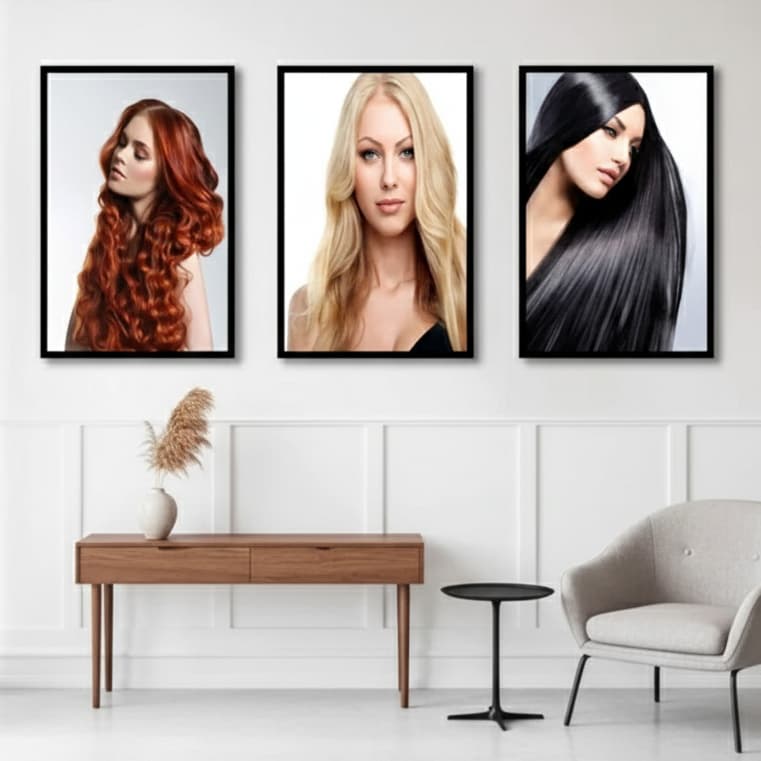 kit de quadros mulheres modernas douradas para salão de beleza maquiagem 3 partes