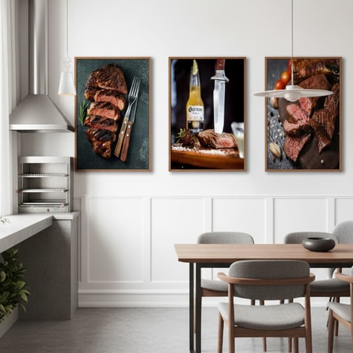 Kit 3 Quadros Decorativos Cantinho Do Churrasco Gourmet Premium Decoração Área Lazer Bar