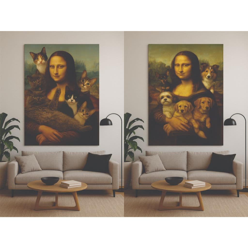 Quadro Mona Lisa Pet Gato Cachorro | Pop Art Geek Decor | Lançamento Exclusivo