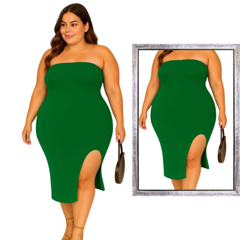 Vestido Midi Plus Size Canelado Tubinho Tomara Que Caia